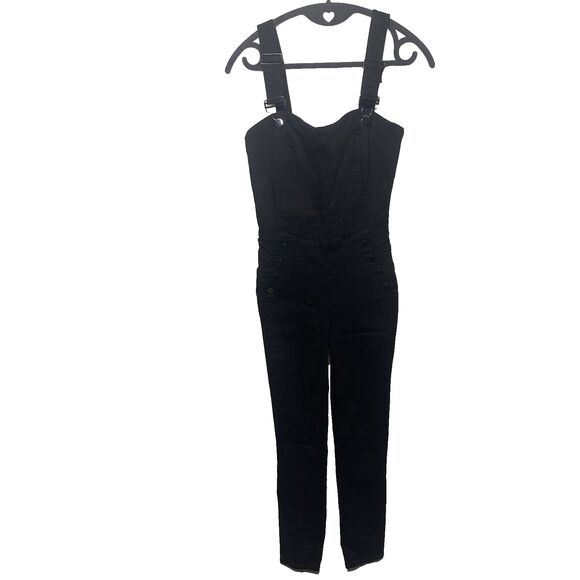 NWT Guess Super Skinny Fit Rosemary Jumpsuit Sz XS High-Waisted Adj Straps Black - Picture 2 of 14